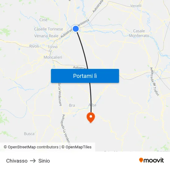 Chivasso to Sinio map