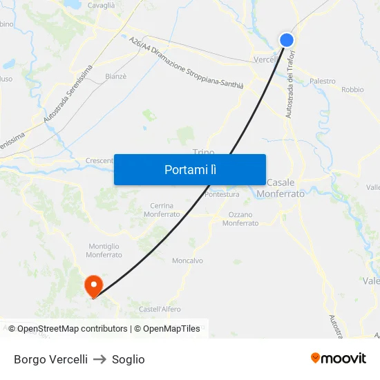 Borgo Vercelli to Soglio map