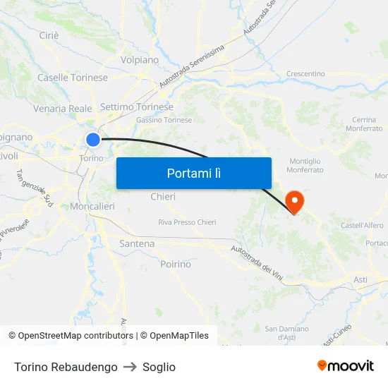 Torino Rebaudengo to Soglio map
