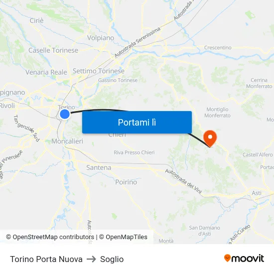 Torino Porta Nuova to Soglio map