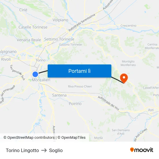 Torino Lingotto to Soglio map