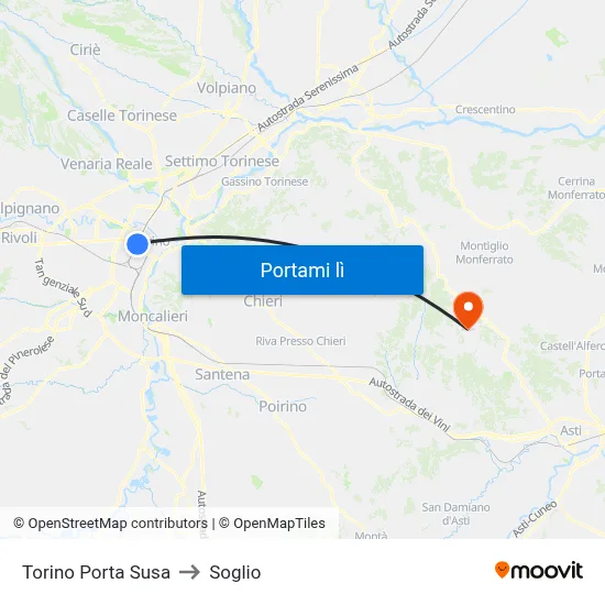 Torino Porta Susa to Soglio map