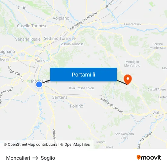 Moncalieri to Soglio map