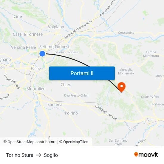 Torino Stura to Soglio map