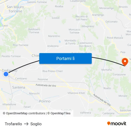 Trofarello to Soglio map