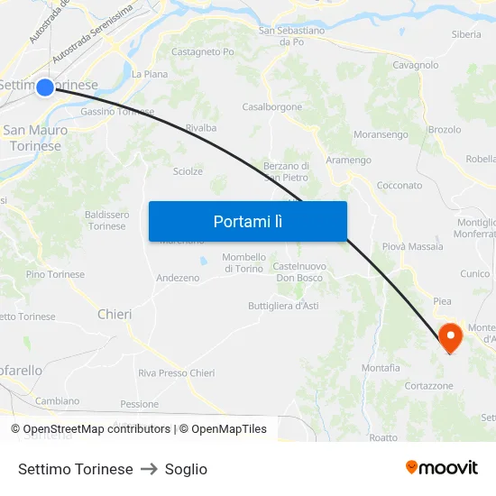 Settimo Torinese to Soglio map