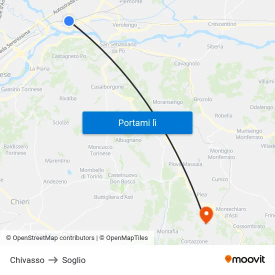Chivasso to Soglio map