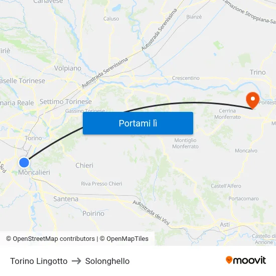 Torino Lingotto to Solonghello map