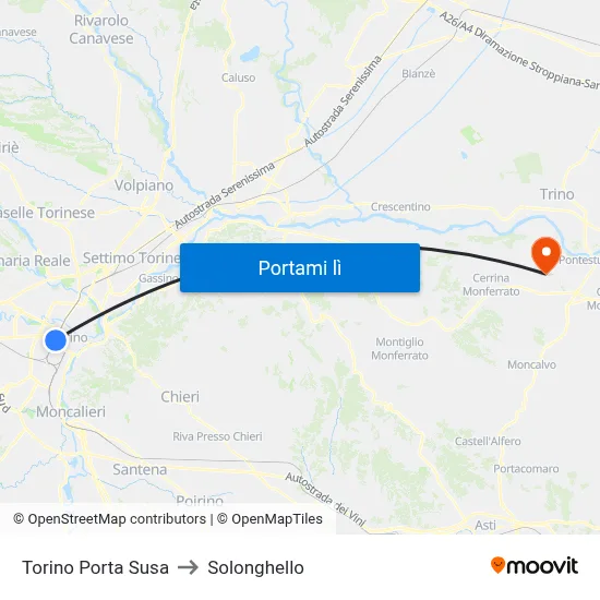 Torino Porta Susa to Solonghello map