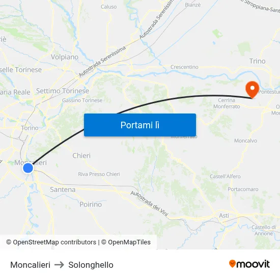Moncalieri to Solonghello map