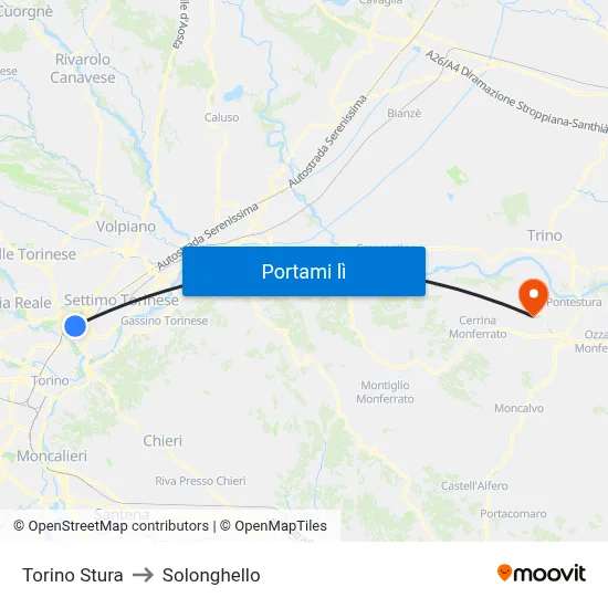 Torino Stura to Solonghello map
