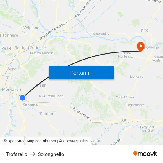 Trofarello to Solonghello map