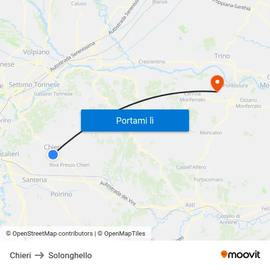 Chieri to Solonghello map