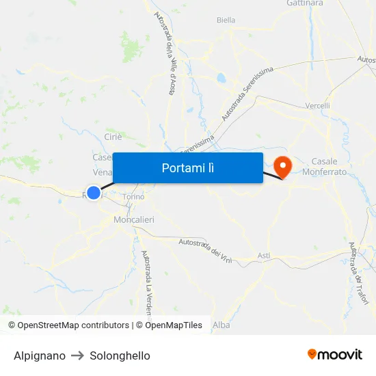 Alpignano to Solonghello map