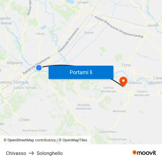 Chivasso to Solonghello map
