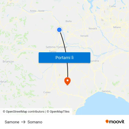 Samone to Somano map