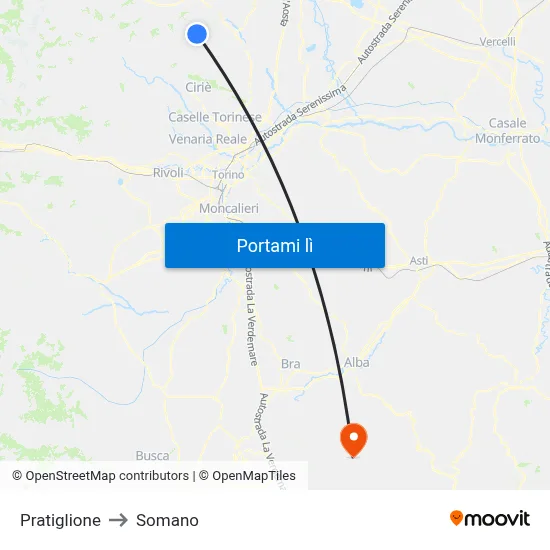 Pratiglione to Somano map