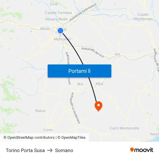 Torino Porta Susa to Somano map
