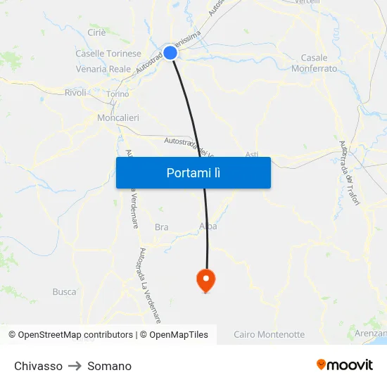Chivasso to Somano map