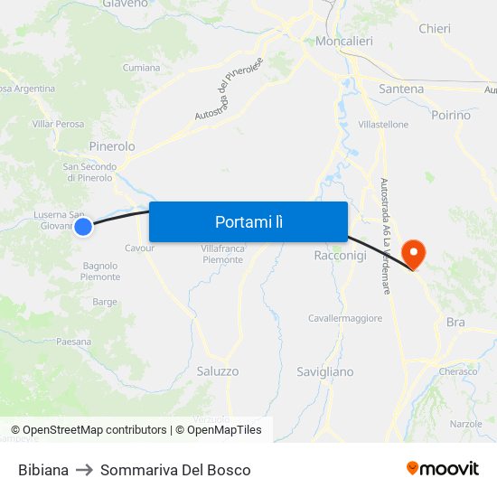 Bibiana to Sommariva Del Bosco map