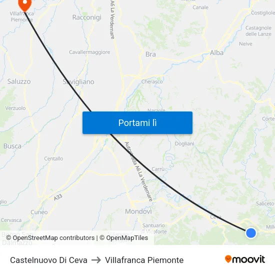 Castelnuovo Di Ceva to Villafranca Piemonte map