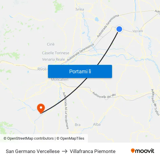 San Germano Vercellese to Villafranca Piemonte map