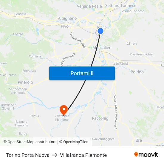 Torino Porta Nuova to Villafranca Piemonte map