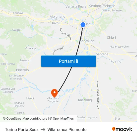 Torino Porta Susa to Villafranca Piemonte map
