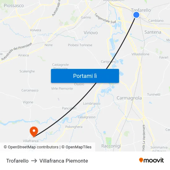 Trofarello to Villafranca Piemonte map