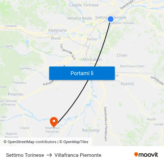 Settimo Torinese to Villafranca Piemonte map