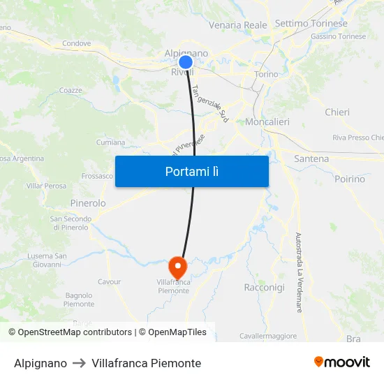 Alpignano to Villafranca Piemonte map