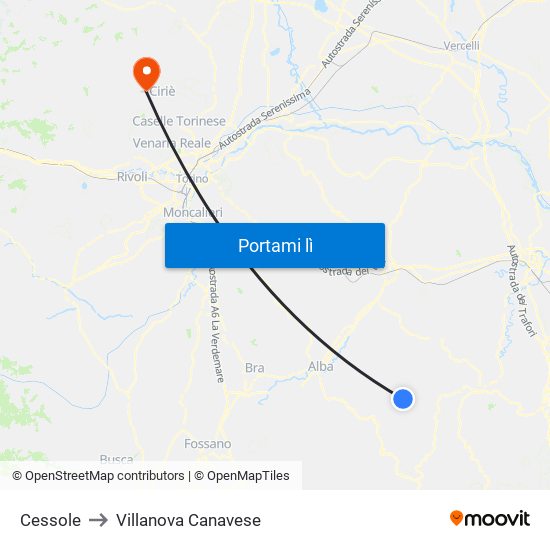 Cessole to Villanova Canavese map