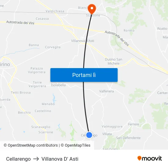Cellarengo to Villanova D' Asti map