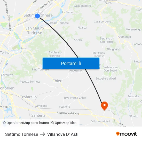 Settimo Torinese to Villanova D' Asti map