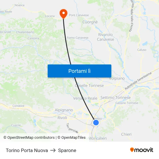 Torino Porta Nuova to Sparone map