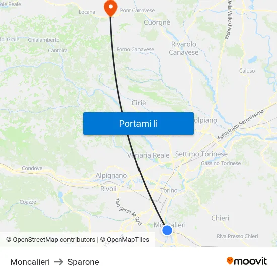 Moncalieri to Sparone map