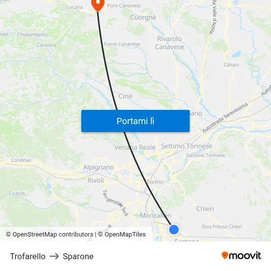 Trofarello to Sparone map