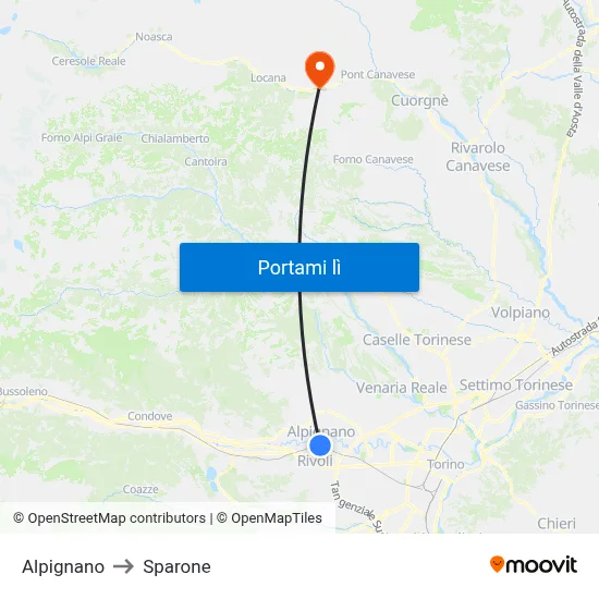 Alpignano to Sparone map