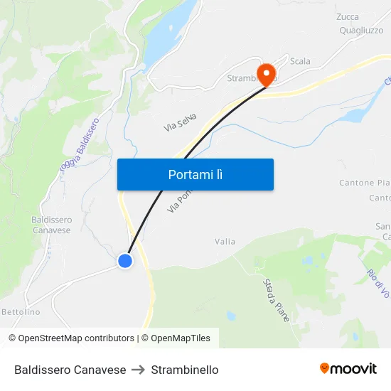 Baldissero Canavese to Strambinello map