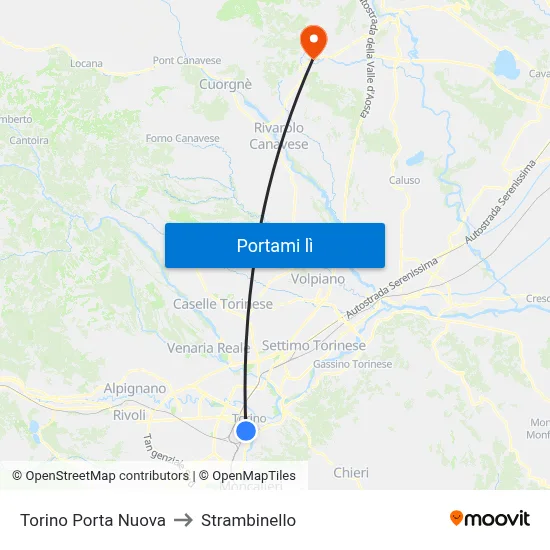 Torino Porta Nuova to Strambinello map