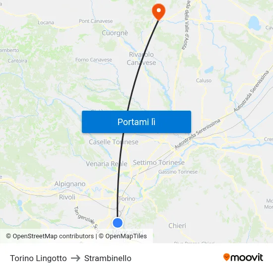Torino Lingotto to Strambinello map