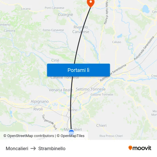 Moncalieri to Strambinello map