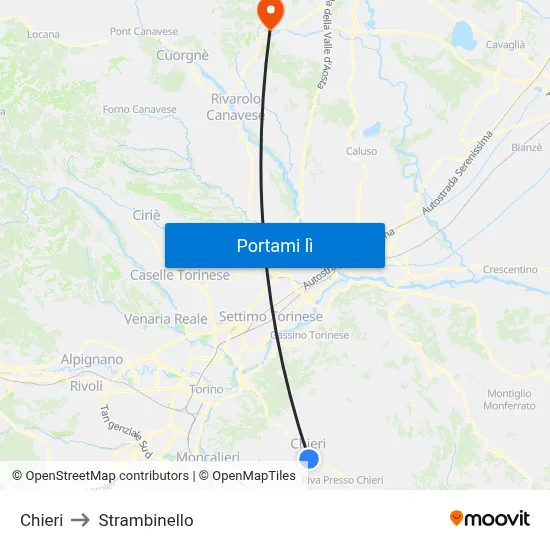 Chieri to Strambinello map