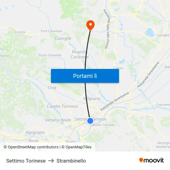 Settimo Torinese to Strambinello map