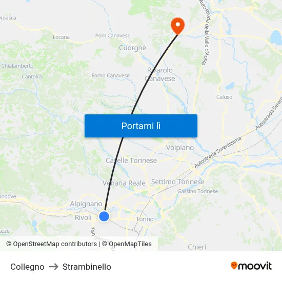 Collegno to Strambinello map