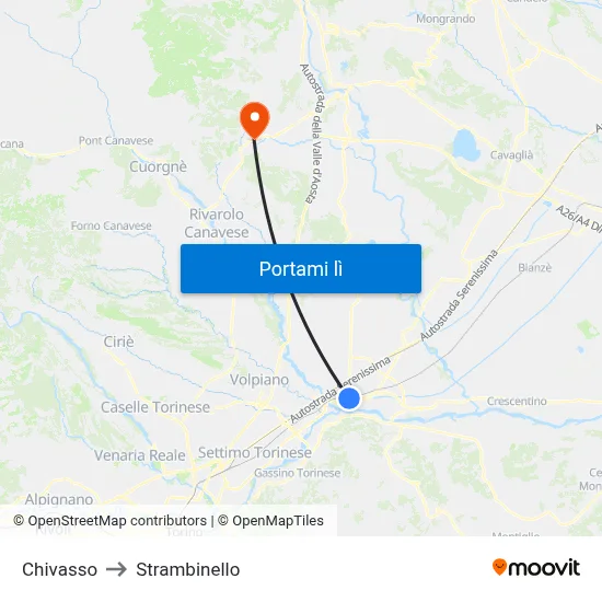 Chivasso to Strambinello map