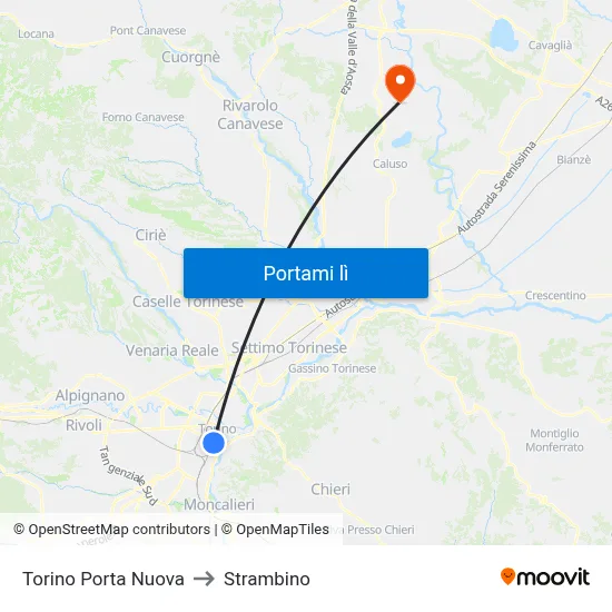 Torino Porta Nuova to Strambino map