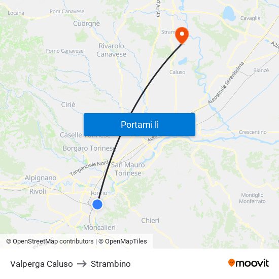 Valperga Caluso to Strambino map