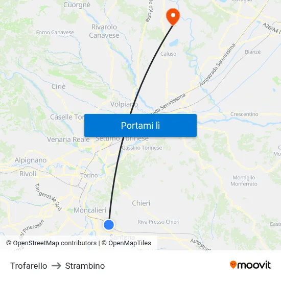 Trofarello to Strambino map
