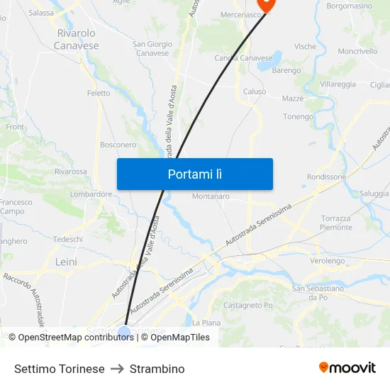 Settimo Torinese to Strambino map